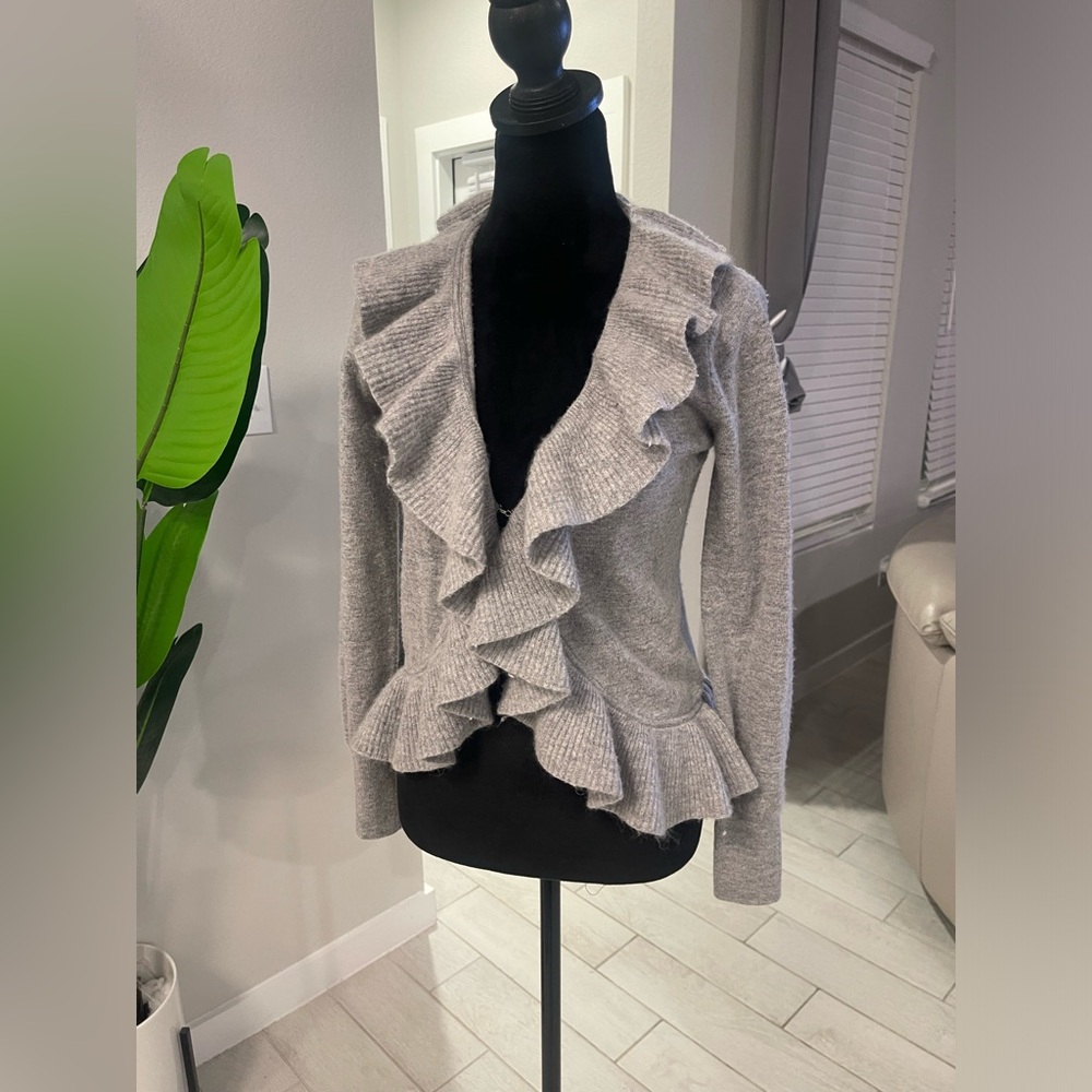 Neiman Marcus wool cashmere blend ruffle women cardigan Sz M